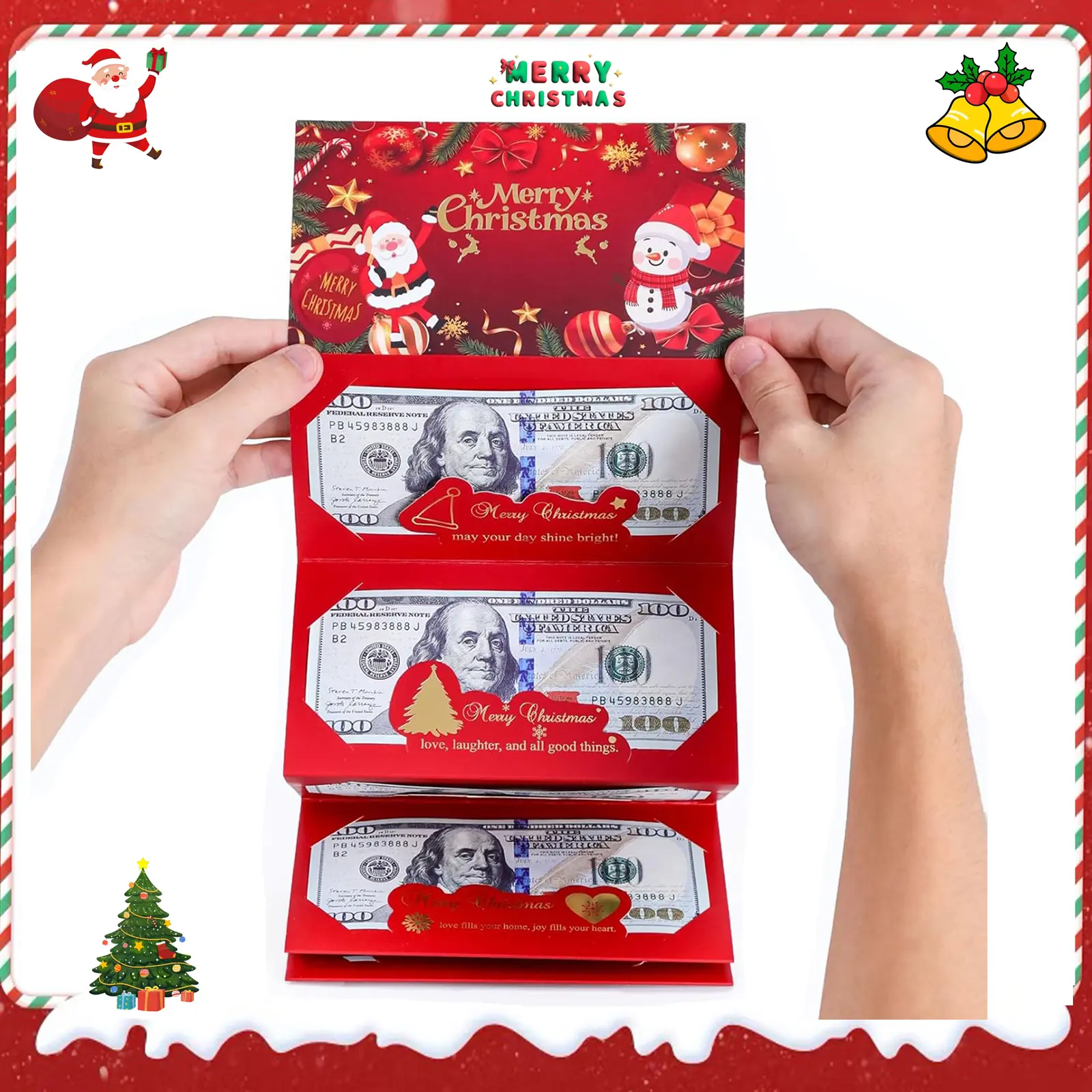 Christmas Money Holders for Cash, Gift Card Holder with 6 Slots, Money Christmas Cards with Envelopes, Surprise Christmas Gifts for Kids, TikTokShopBlackFriday