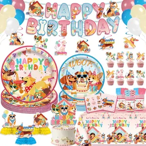 NeoRov 202 Pcs Puppy Birthday Party Decorations Tableware Set - Service 24 Guests - Includes Banner, Cake Topper, Balloons, Plates And Napkins Paper Cup - For Dog Birthday Party Supplies