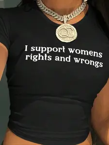 Women's Letter Print Round Neck Crop Tee, Casual Short Sleeve Cropped T-shirt for Daily Wear, Ladies Summer Outfit, Womenswear