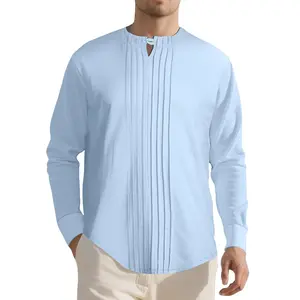 Men's Spring/Fall Linen Blend Henley – Lightweight Striped & Solid Color Shirts
