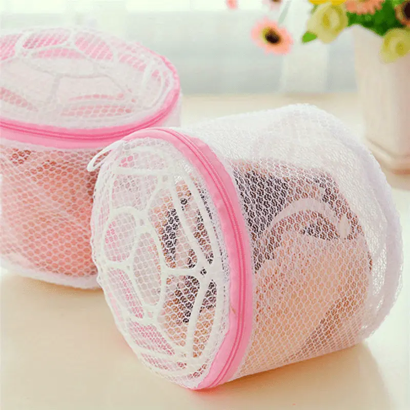 1pc Laundry Bra Wash Bags - Anti-Deforming Mesh Design, Foldable Oval Shape with Pink Zipper Closure, Durable Polyester Delicates Storage Bags for Travel, Small Spaces & Laundry Room Organization, Oval Mesh Bag |   Airflow Design Bag, Laundry Room