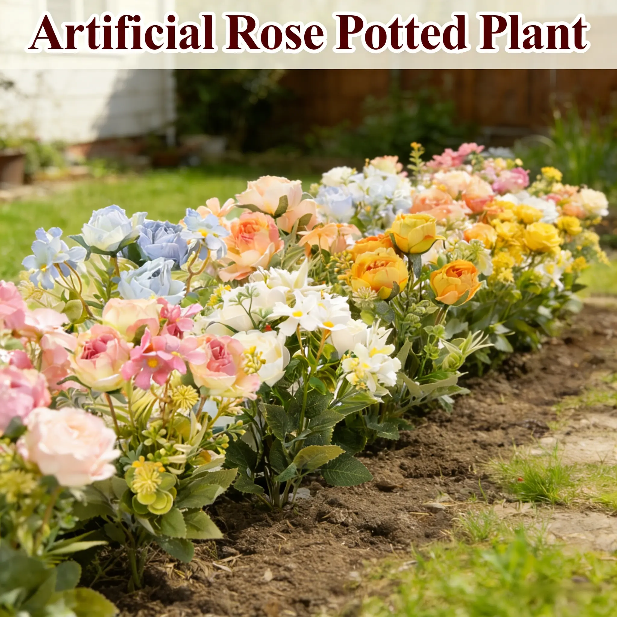 10-Inch Artificial Rose Potted Plant - High-Quality Handmade Flowers - Realistic Feel - Home/Office/Holiday Decoration - Forever Blooming, No Maintenance Required (White/Pink/Purple/Yellow/Blue)