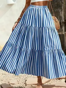Women's Striped Skirt, Summer Casual Long Dress, Fashionable Comfort Design, Perfect for Daily Wear, Loose-Fitting Style