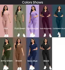 Nurse Medical Uniform Scrub Set Women V-Neck Top Jogger Pant