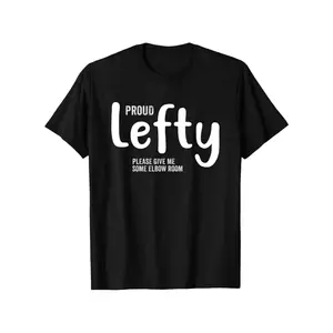 Men's Cotton Fabric Short Sleeve Round Neck T-Shirt, Menswear Funny Lefty Graphic Tee with "Give Me Some Elbow Room" Saying, Black with White Text, Regular Fit Casual Everyday Apparel, S-XXXL Left-Handed Adult Gift Idea