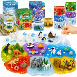 JoySpot 8-Pack Crunchy Slime Kit for Kids, 56/28oz Slime Tubs, 4 Worlds & 8 Themes Mini Figures,Mess-free Non-toxic, ASMR, Stress Relief, Fidget Toy, ASTM & CPSIA Certified, Sensory Play, Fine Motor Skills, Ideal for Parties, Classrooms Gifts