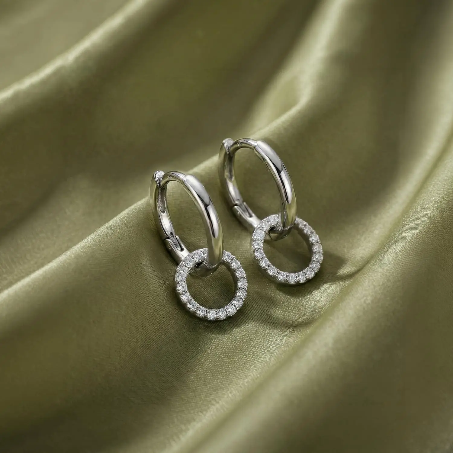 LeCalla 925 Sterling Silver Hoop Earrings for Women | Rhodium-Plated Cubic Zirconia Double Hoop Dangle Earring | Double CZ Huggie Hoop Earrings Gift for Her Mother's Day Birthday 18MM