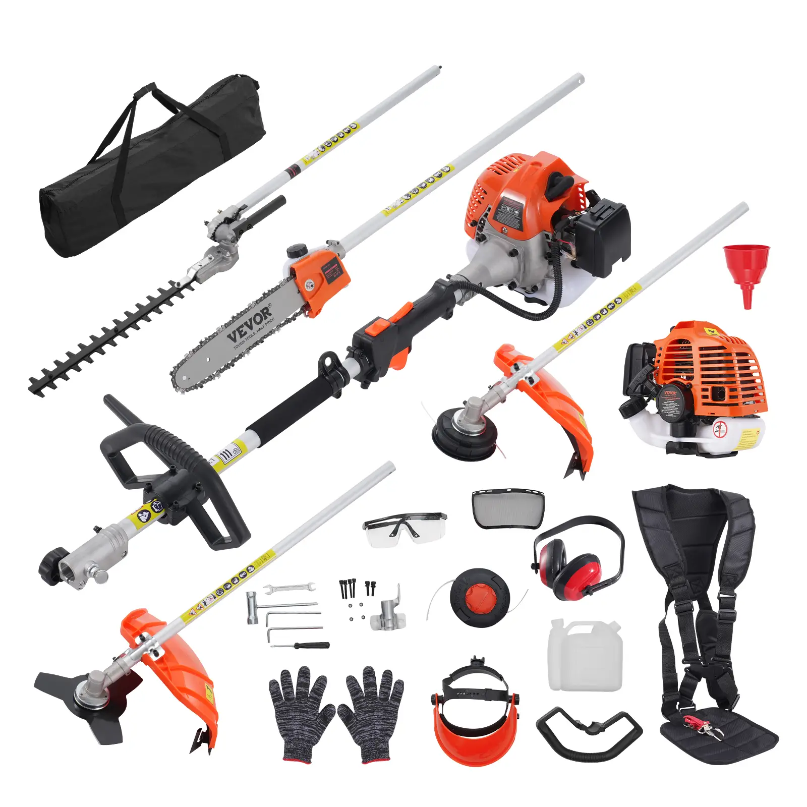 VEVOR Multi-Functional Trimming Tools, Various specifications, Gas Hedge Trimmer, Weed Eater, String Trimmer, Edger, Pole Saw Chainsaw Pruner with Ext