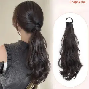 20 Inch High Temperature Resistant Wavy Ponytail Synthetic Hair With Elastic Band Natural Look Versatile For Daily And Special Occasions