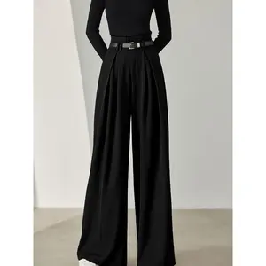 Solid Belted Pleated Wide Leg Pants