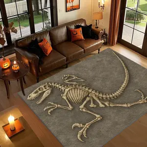 Velvet Dinosaur Skeleton Pattern Carpet, Vintage Style Print Rug for Home Decor, Multiple Sizes Available, Soft Non-Shedding Material, Animal Print Rug