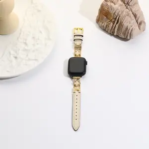 BUREI Leather Clover Strap Elegant Metal Band for iWatch Series 1-11/SE/SE2/Ultra/Ultra2 (38-49mm) - Slim Fashion Design for Women & Men (Watch Not Included)#TikTokShopHolidayHaul