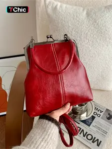 European and American style retro clasp purse, high-end waxed leather crossbody bag, niche design, suitable for parties, dinners, shopping, commuting, and everyday accessories, Lightweight Crossbody Bag, Fashionable Unique Bags