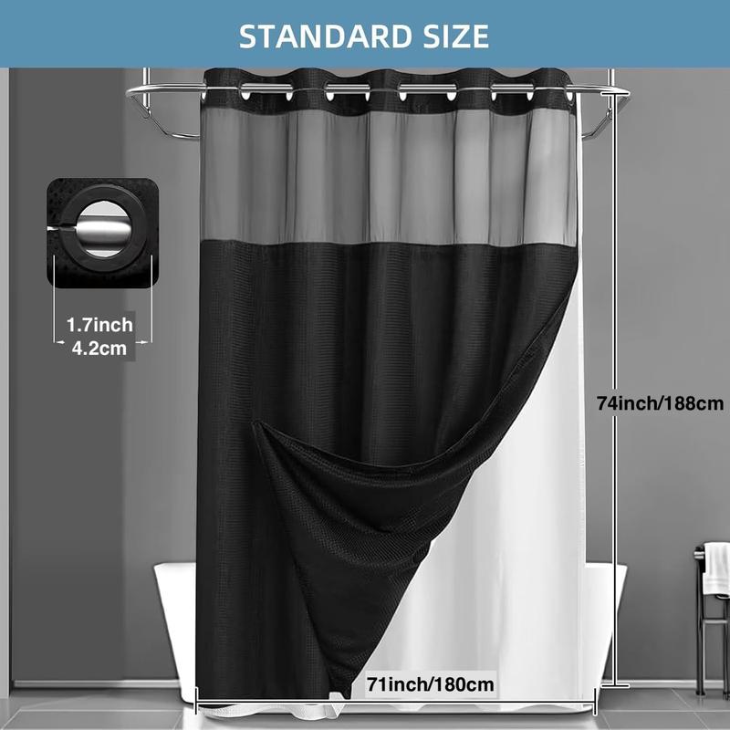 1pc No Hook Shower Curtain with Snap in Liner Set, Hotel Luxury Shower Curtains for Bathroom with See Through Top Window, Waterproof, Machine Washable 71W x 74H Shower Curtain Sets