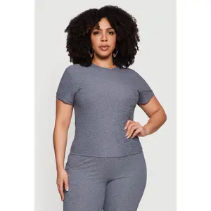 Plus Size Ribbed Knit Short Sleeve Top