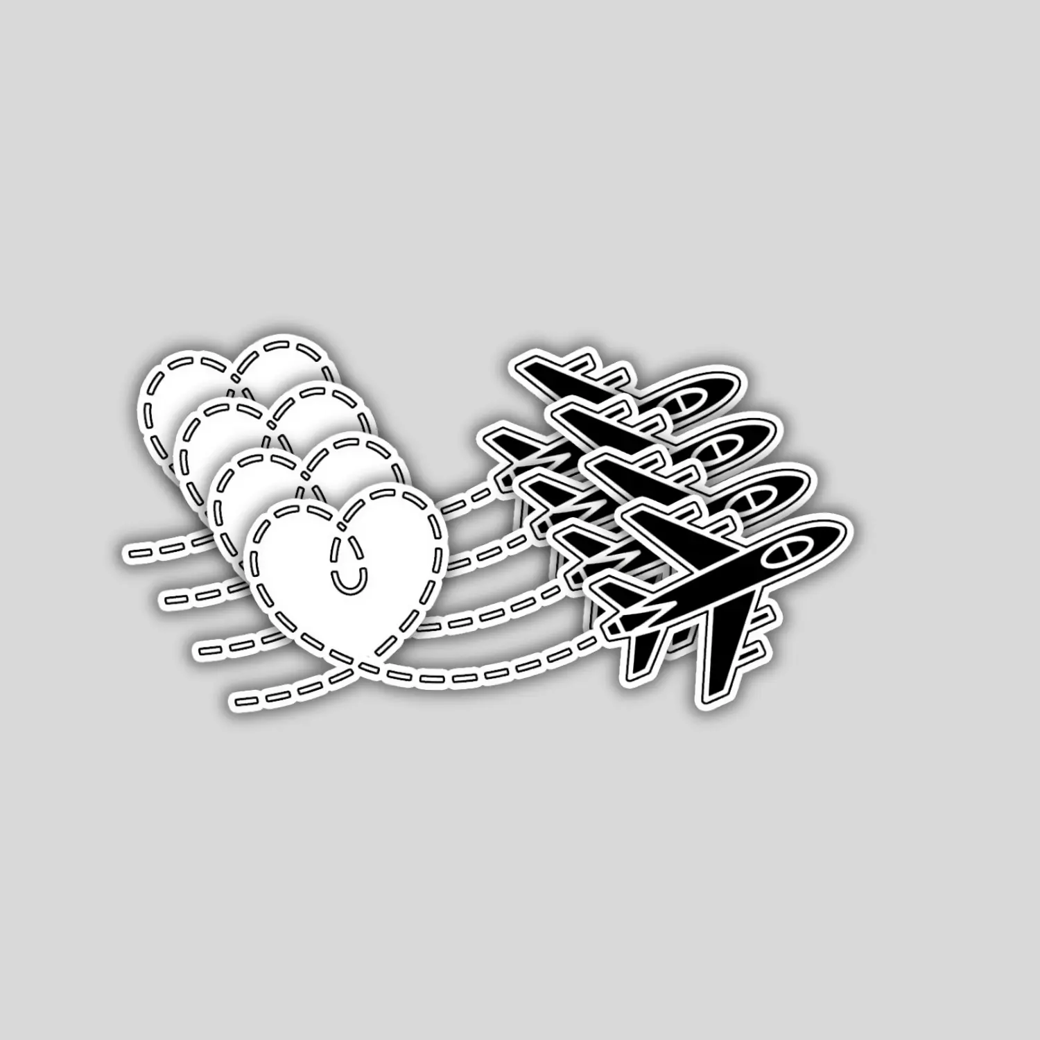 4PCS Heart Airplane Stickers – Long Distance Love Travel Vinyl Decals for Laptop, Water Bottle, Car, Phone, Kindle – Cute Couple Gift