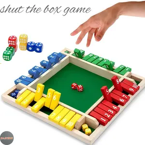 JIAJCHUF Shut The Box Game Wooden Board Game | Large 4-Panel Set with 8 Dice & Instructions | for 1-4 Players | Fun Family Pub Math Game for Kids & Adults Board Game Blocks
