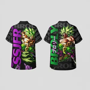 Anime Saiyan Broly Hawaiian Shirt, Super Saiyan Graphic Button-Up, DBZ Style Streetwear, Bold Neon Print Beach Shirt, Otaku Summer Outfit Gift