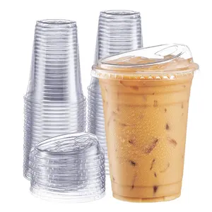 100 Sets Crystal Clear Plastic Cups With Strawless Sip-Lids
