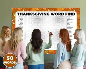 Thanksgiving Word Search Game, Word Find, Crossword Poster Puzzle, Gathering Activity, Multiple Sizes