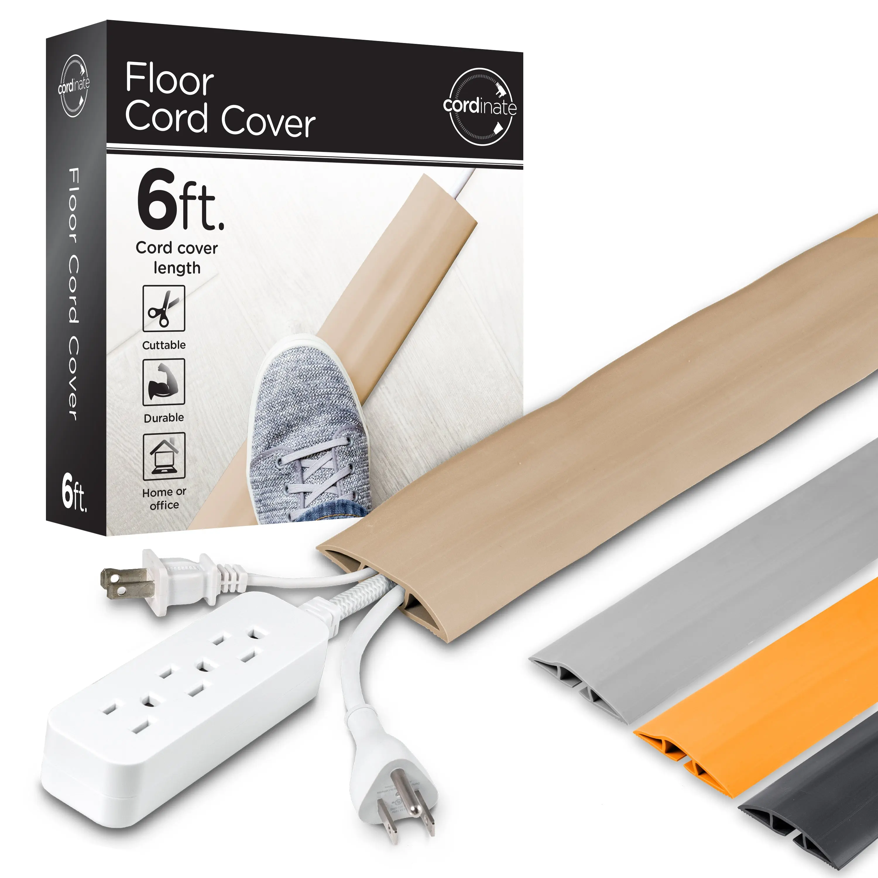 PVC Tapered Cord Management Floor Cover - 6ft, Discreet Appearance for Business Cords