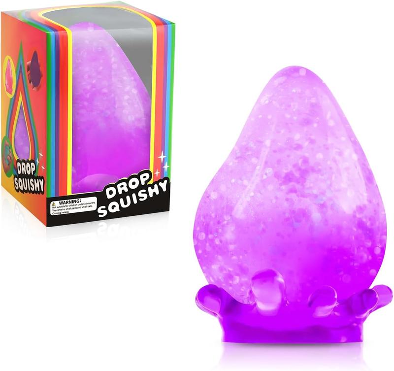 Colorful Ice  Sugar Squishy Stress Cube - Soft Plastic Sensory Play With Malt Sugar Balls, Transparent Blue Teardrop Design In Gift Box