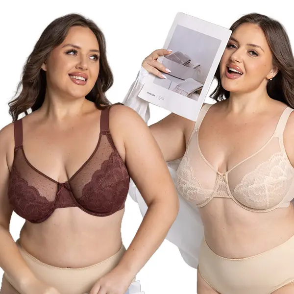 2 Pack Plus Size Full Coverage Underwire Bra, Elegant Soft Breathable Lace, Stable Lift Support, Lightweight No Tight Pressure, Multipack Essential for Everyday Work & Weekend Outfits - Mokongfu Lift Shape Bra Women