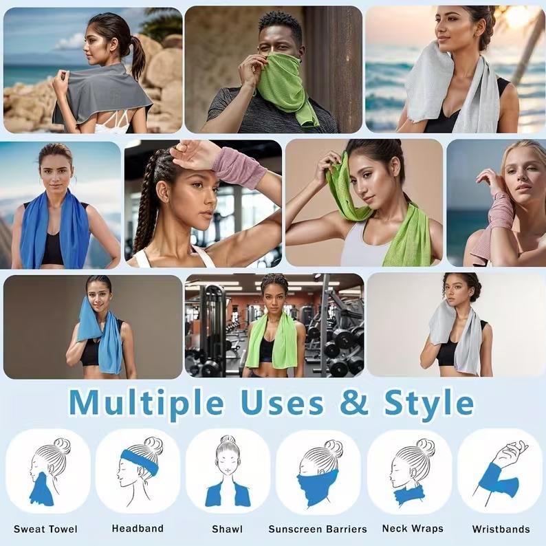 5pcs Cooling Towels (32"x12"), Microfiber Chilly Towels Soft Breathable Gym Ice Towel for Workout, Yoga, Sport, Silicone Set Travel Sweat Towels Fast Drying Lightweight Cooling Neck Wraps