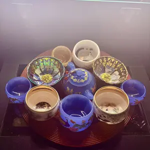 Handmade tea cup with gilded enamel dragon patterned petals