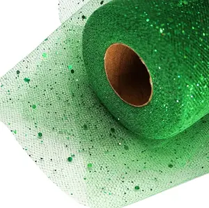 Glitter Tulle Fabric Rolls 6 Inch 50 Yards (150FT) Sequin Sparkling Ribbon Spool Netting for Wedding, Tutu Skirt, Gift Wrapping, Party Decoration (Emerald Green)