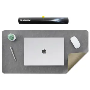 BJGMOK Desk Mat - Extra Large Keyboard Pad with Anti-Slip Base & Spill-Resistant Design, PU Leather Office Desk Pad, Double Sided Dual Color, Thickened Desk Protector pad (Grey) 31.5" x 15.7" Mouse pad Leather Cork Desk Mat Protector