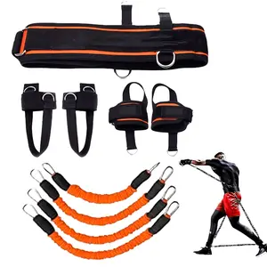 4pcs 160lbs Boxing Training Resistance Band Set - Exercise Equipment with Belt, Ankle Buckles, Hand Buckles for MMA, Karate, Basketball, Football - Enhances Power and Strength, Orange/Black