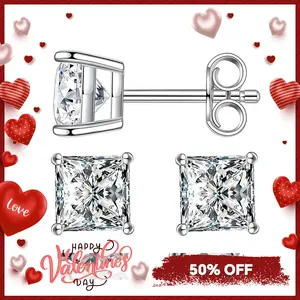 Delzzad S925 Princess Cut Synthetic Moissanite Fashionable Shiny Stud Earrings Birthday Wedding Anniversary Perfect Gifts for Women Girls Women Sturdy Minimalist Accessories
