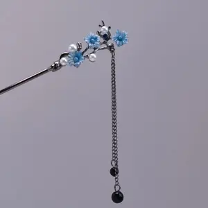 BLING EMPIRE Female 19cm Spring Blossom Pearl Hairpin, Branch Motif, Chain Tassel, Sparkling Gems Hair Accessory
