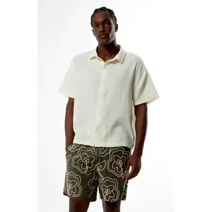 Pacsun Men's Cream Cropped Boxy Gauze Camp Shirt