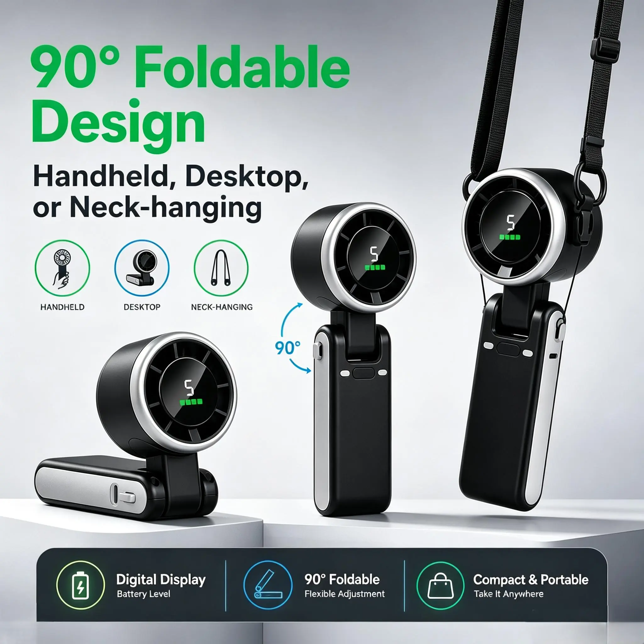 【GUS】Portable Handheld Turbo Fan, 5-Speed Fan3600 mAh Battery-Operated, Usb PoweredFan, Up to 10 Hours, 3-in-1 Rechargeable Fanwith Air Turbo Tech Cooling for OutdoorActivities, Travel, Work and Father's Day Valentine's Day Gift,Lithium Battery Fan