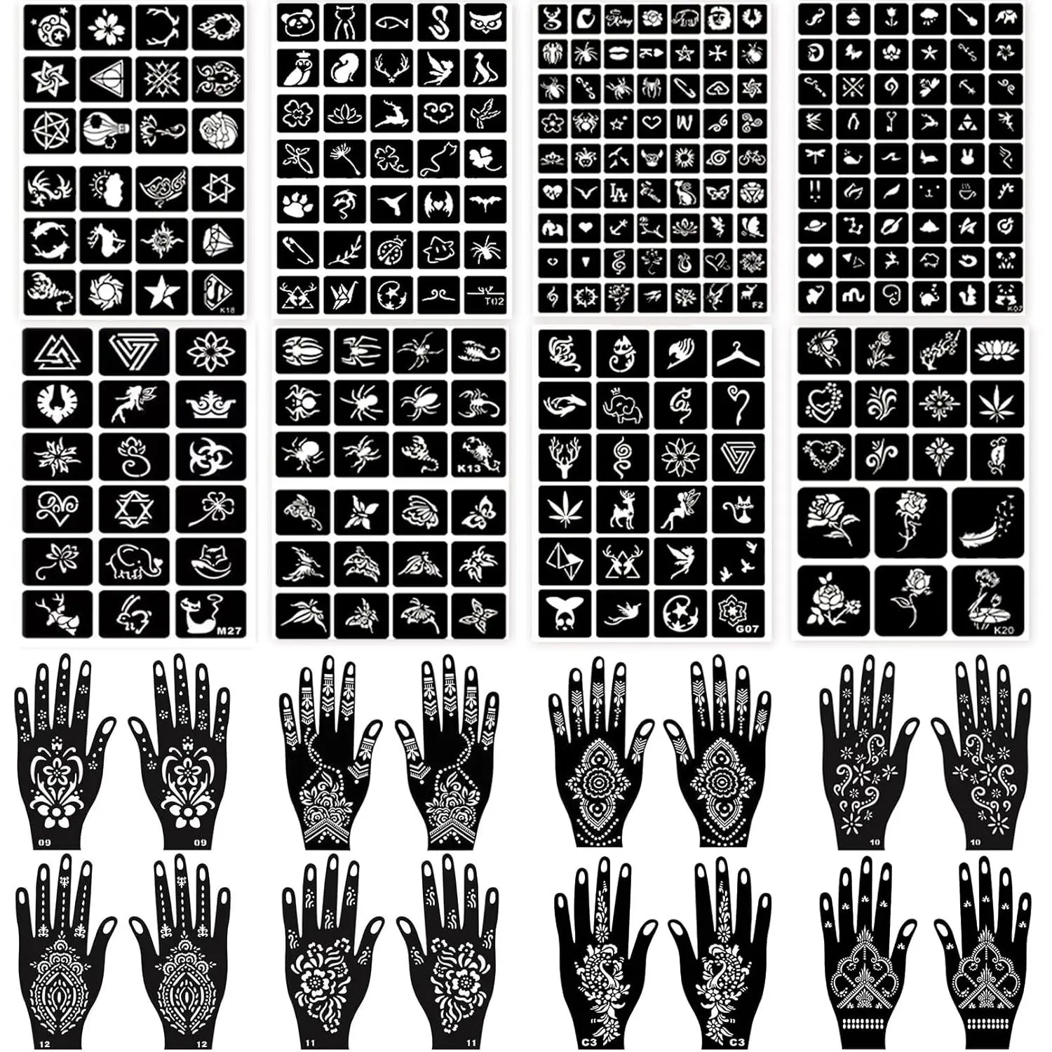 24 Sheets Henna Tattoo Stencils, 276+pcs Temporary Tattoo for Women Reusable Face Body Paint DIY Art Glitter Airbrush Tattoo Stencils Pack