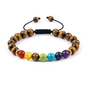 2026 NEW Tigers Eye Wealth Attractio 7 Chakra Bracelet for Men Women n Good Luck Healing Energy Natural Stones Spiritual Balance Meditation Adjustable Braided Cord