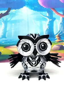 3D Printed Cyber Owl, 4" Articulated Owl Fidget Toy, Silver and Black Posable and Movable Owl, 3D Printed in USA