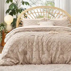 California King Comforter - Warm Tan Comforter, Boho Tufted for, 3 Farmhouse for Seasons, Fluffy with 2 Pillow Shams Luxury All-Season Marshmallow Set