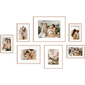 Gallery Wall Frame Set of 7, Including 1 count 11x14, 2 count 8x10, 4 count 5x7 Photo Frames for Wall or Tabletop Display, Multiple Sizes Picture Frames Collage Wall Decor, Rose