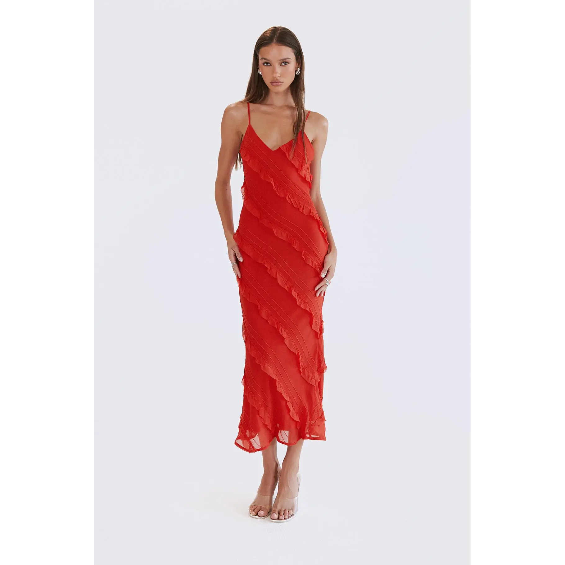 petite mermaid prom dress Long Red Beaded Mermaid Prom Dress: Ladivine CM352 Red / 2