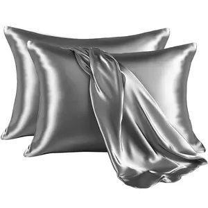 Satin Pillowcases for Hair and Skin, 2-Pack Queen Size (20"x30") Super Soft Cooling Envelope Closure, Gift for Women - Dark Grey, Black, Burgundy, Dark Green