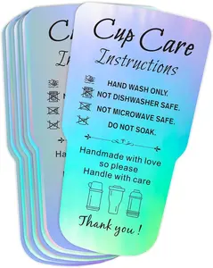 240 count Tumbler Care Instructions Holographic Cards Packaging Customer Direction Card for Tumbler, Cup, 3.5 x 2 InchMug Small Business Online Shop Owner