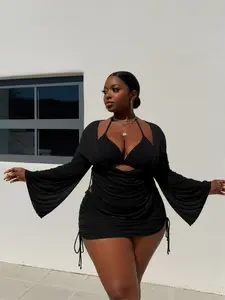 Women’s 4 Piece Bikini Set with Cover Up - Long Sleeve Top, Skirt & Swimsuit