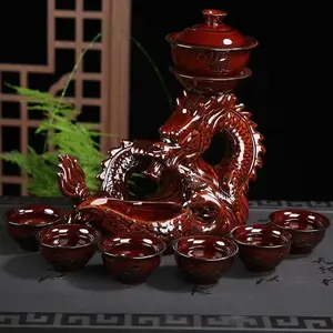 A116. Automatic Lazy Dragon Tea Set – Ceramic Kung Fu Teapot and Tea Cups, Household Tea Ware, Gift Set