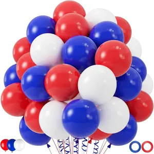 100 count Red White and Blue Balloons, 12 inch Independence Day Patriotic Balloons for 4th of July Graduation Baseball Birthday Party Decorations