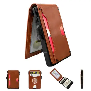 Men's Minimalist Bifold Wallet with RFID Protection. Slim RFID Card Wallet 10–13 cards and features a built-in cash clip and ID window. Crafted from aluminum alloy, it boasts a dual-fold design and is equipped with a push-button card ejection slot. S tikt
