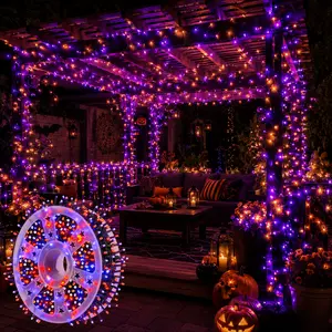 800 LED Solar Orange Purple String Lights, 334.6FT Halloween Outdoor Fairy Lights with Remote, Waterproof Solar Lights for Porch, Fence, Yard, Garden & Party Decor