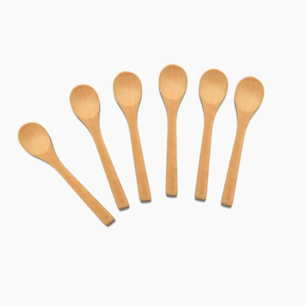 6 count  Small Wooden Spoon Honey Teaspoon Seasoning Coffee  Sugar Salt Jam Mustard Ice Cream  Spoons